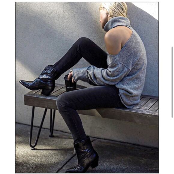 PAIGE Piper Black Leather Western / Moto Zipper Detail Booties Boots Size 9 - Picture 5 of 15